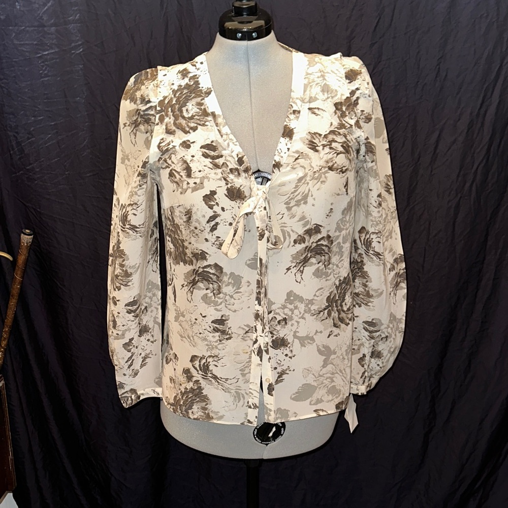 Halogen Floral Blouse in Cream and Brown